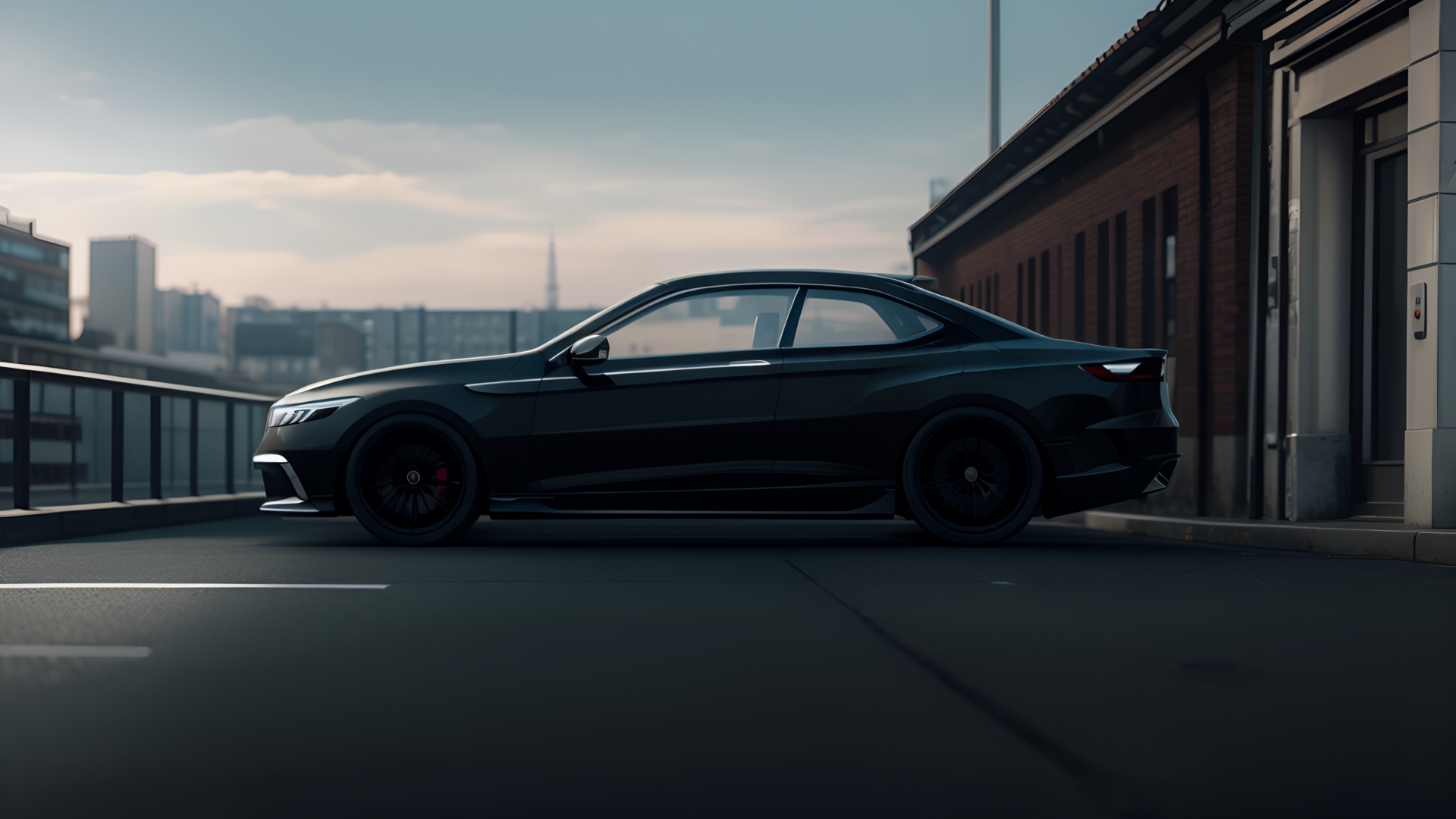 berlina car, sideview, european style, michellin wheels, urban backgrouXnd